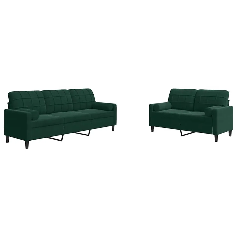 Ensemble de canapés 2 pcs avec coussins et traversins velours - 2
