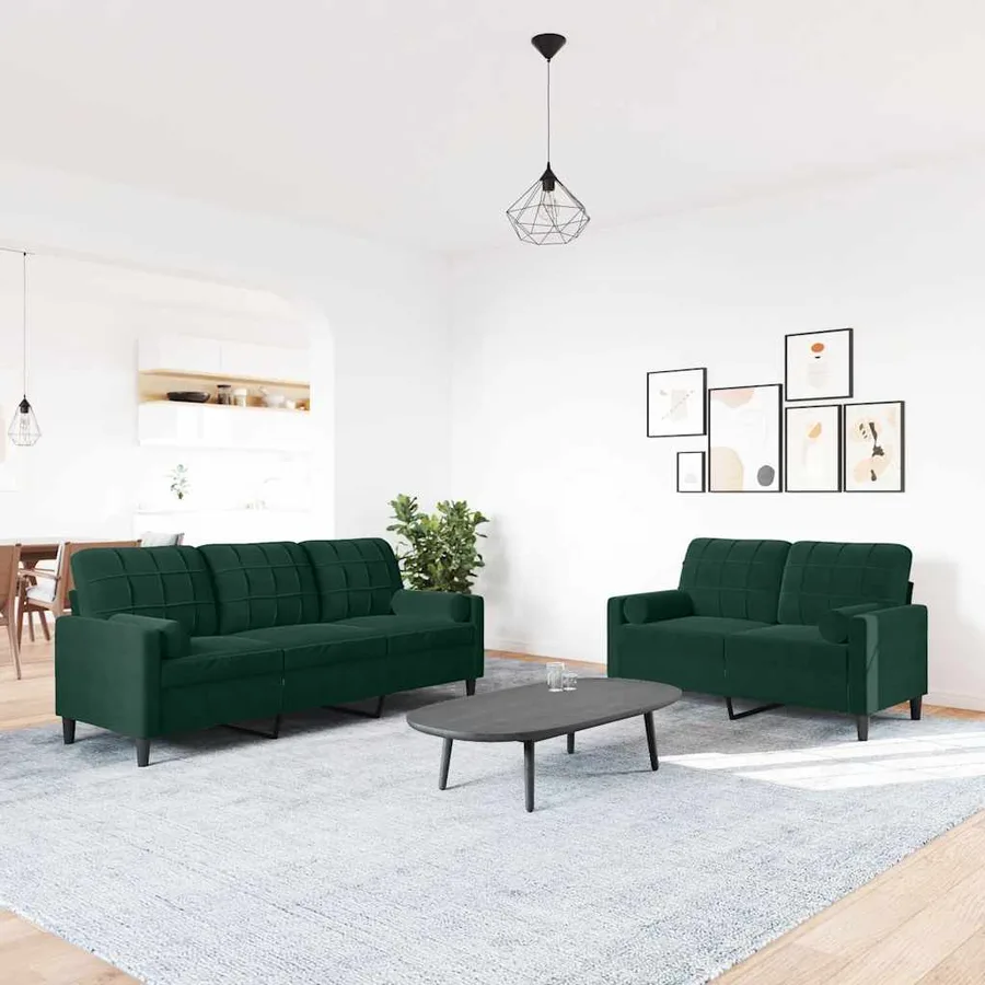 Ensemble de canapés 2 pcs avec coussins et traversins velours - 3