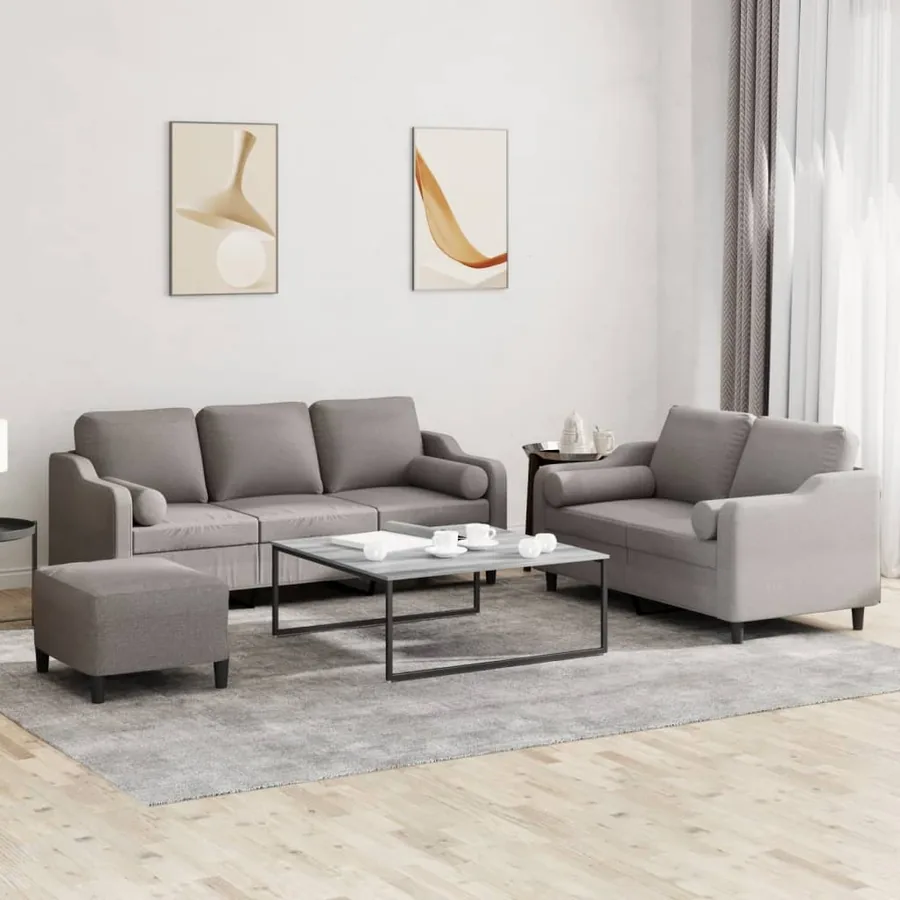 Ensemble de canapés 3 pcs avec coussins taupe tissu