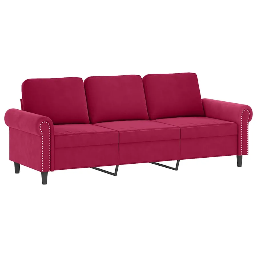 Ensemble de canapés 4 pcs avec coussins rouge bordeaux velours - 5