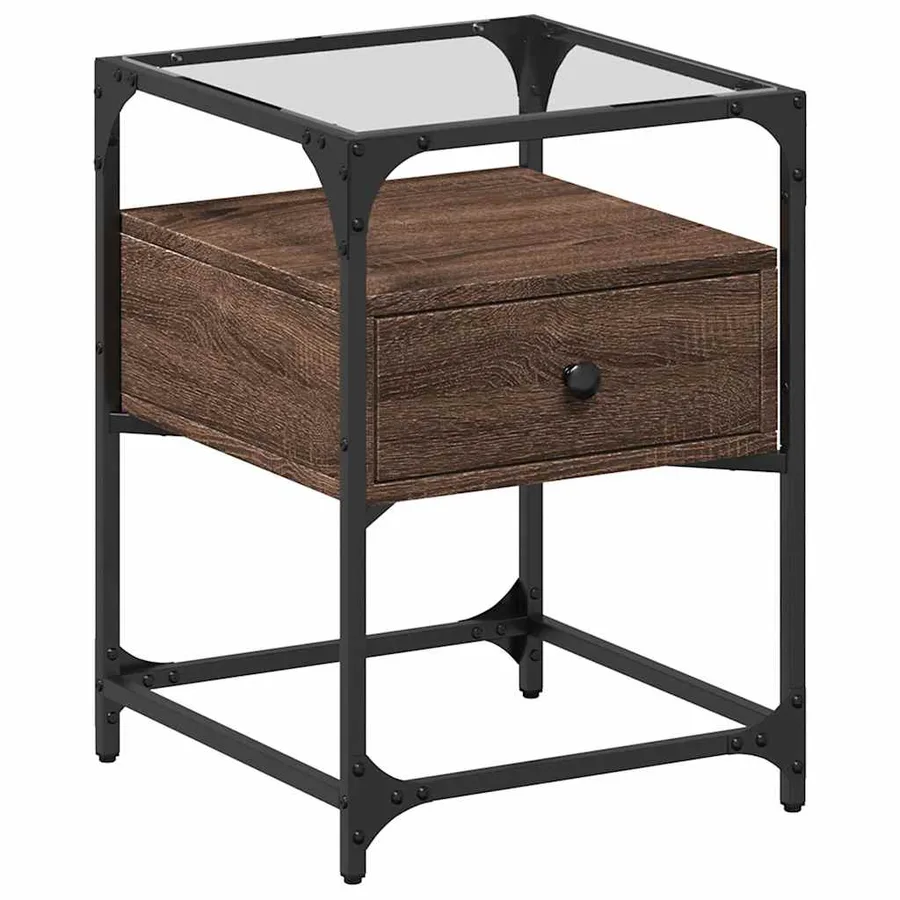 Table de chevet chêne marron 40x40x55 cm bois d’ingénierie - 2