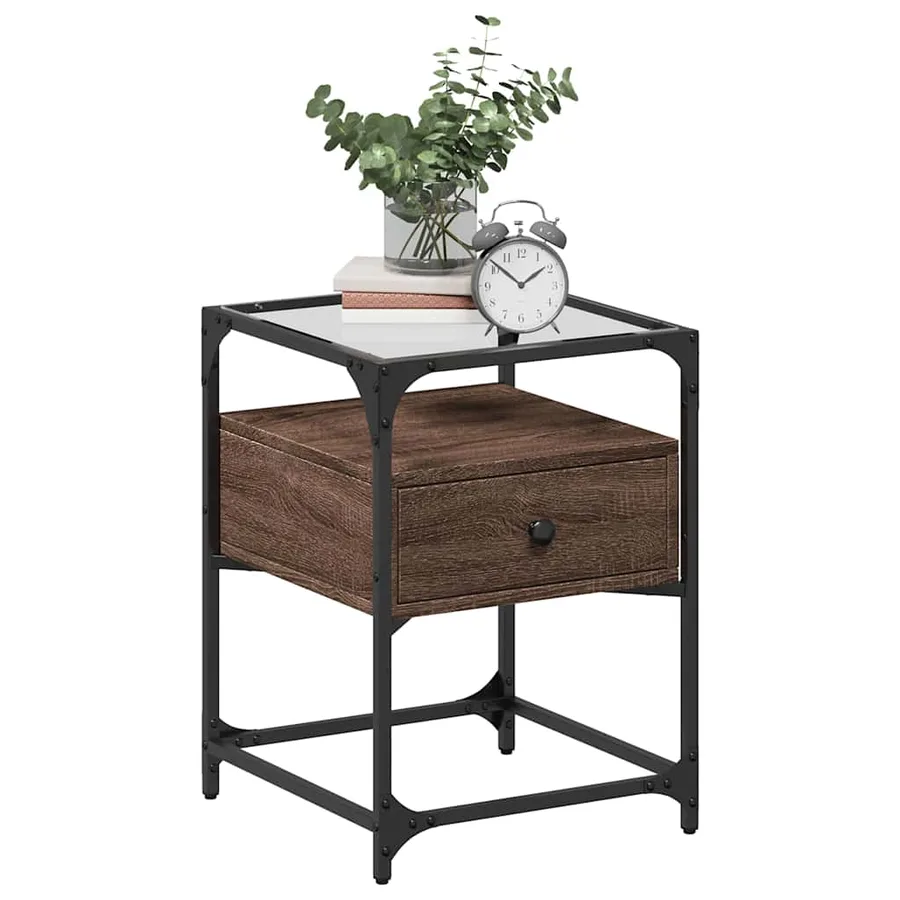 Table de chevet chêne marron 40x40x55 cm bois d’ingénierie - 3