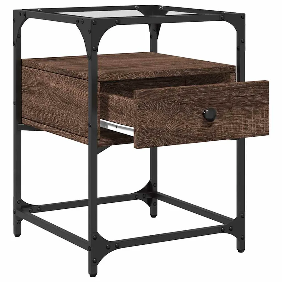 Table de chevet chêne marron 40x40x55 cm bois d’ingénierie - 7