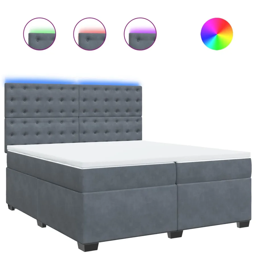 Sommier à lattes de lit et matelas Gris foncé 200x200cm Velours - 2