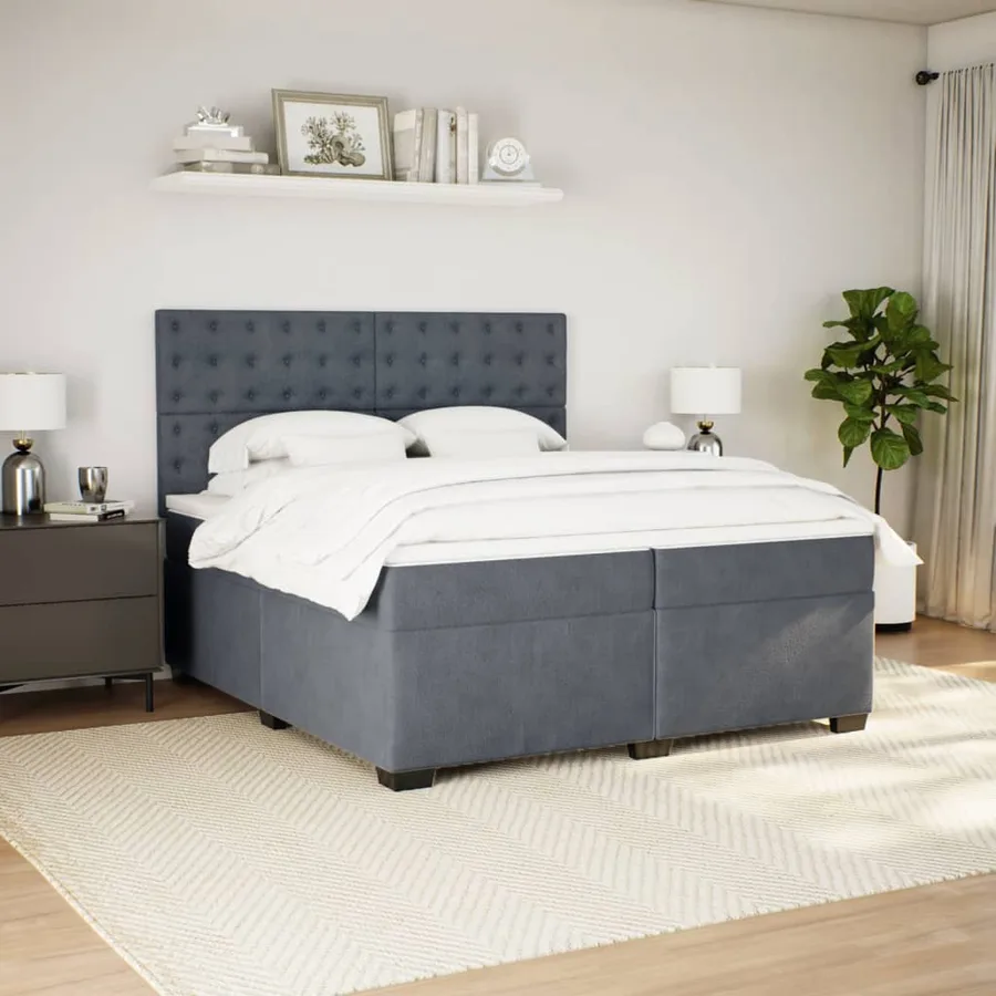 Sommier à lattes de lit et matelas Gris foncé 200x200cm Velours - 5