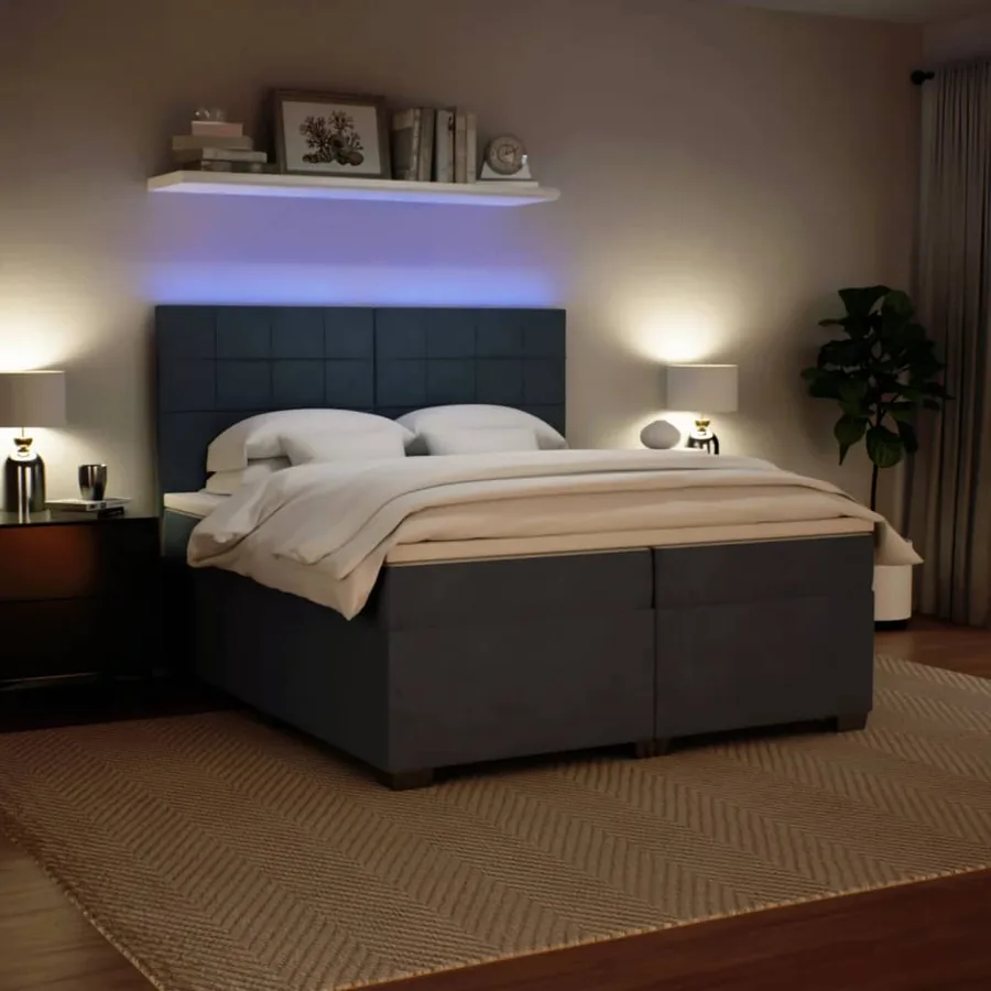 Sommier à lattes de lit et matelas Gris foncé 200x200cm Velours - 4