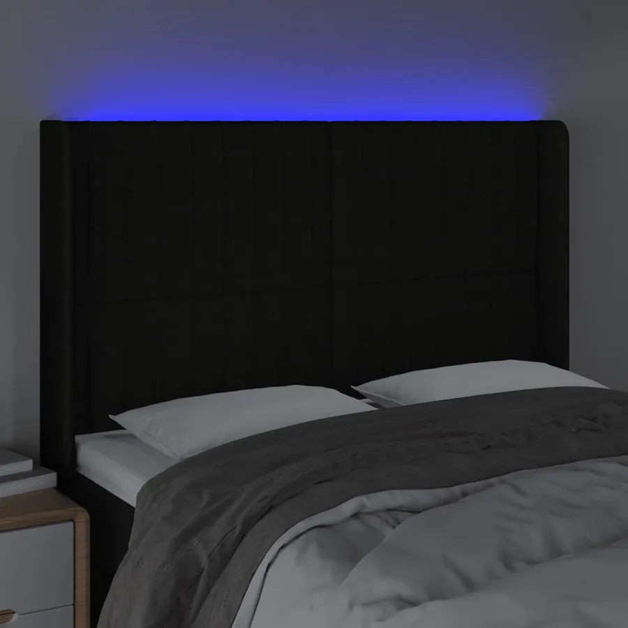 Tête de lit à LED Noir 147x16x118/128 cm Tissu - 4