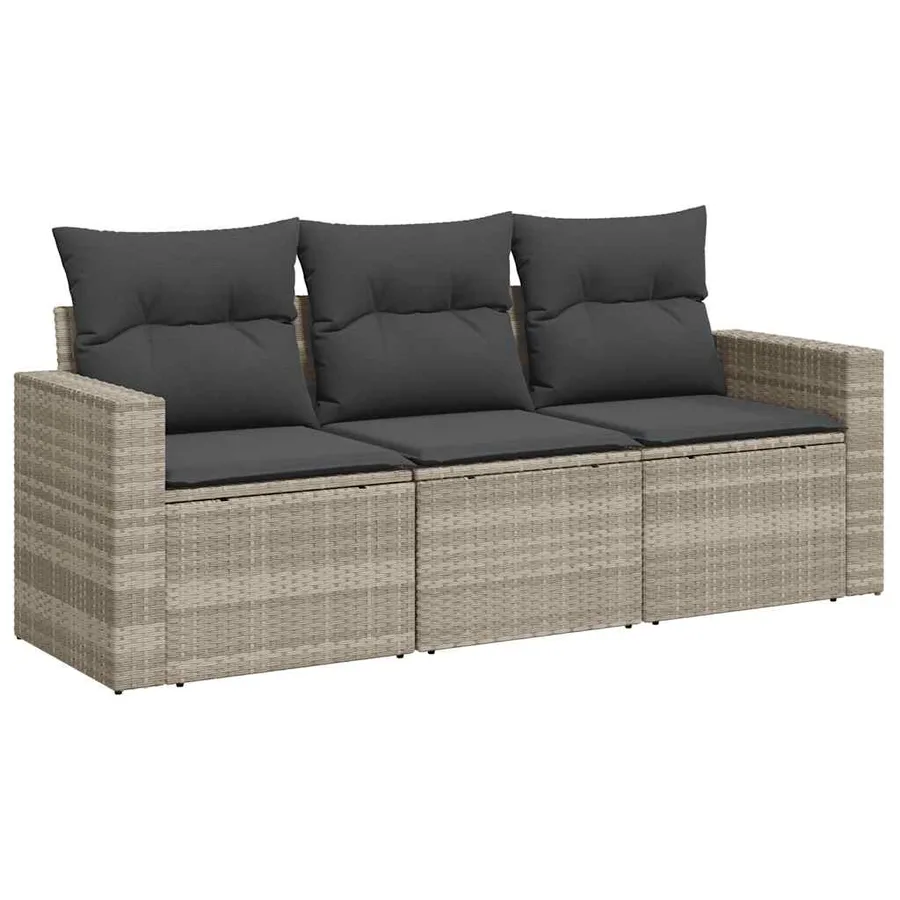 Salon de jardin avec coussins 3 pcs gris clair résine tressée - 2