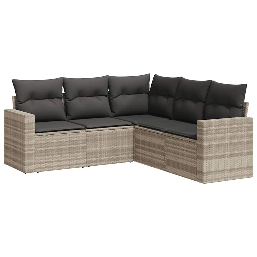 Salon de jardin 5 pcs avec coussins gris clair résine tressée - 2