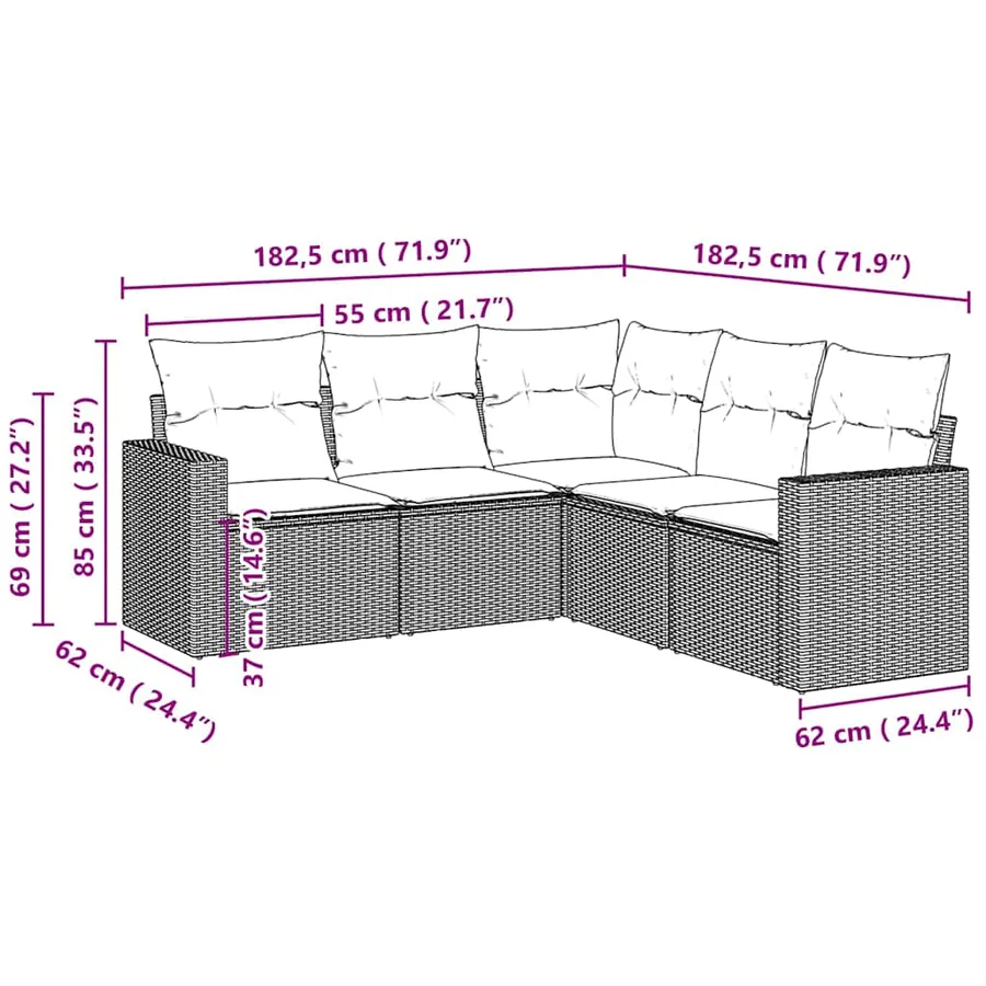 Salon de jardin 5 pcs avec coussins gris clair résine tressée - 3