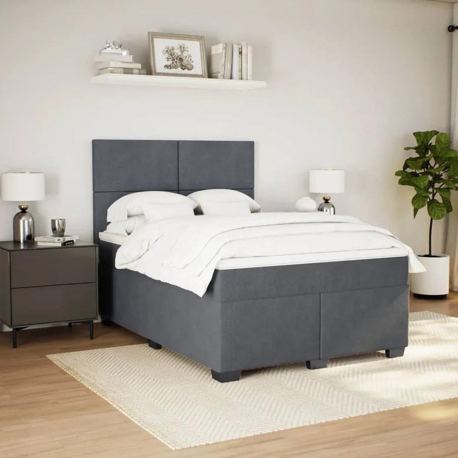Sommier à lattes de lit et matelas Gris foncé 140x190cm Velours - 3