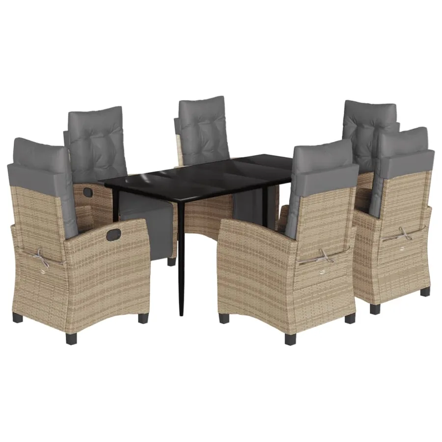 Ensemble à manger de jardin coussins 7 pcs mélange beige rotin - 2