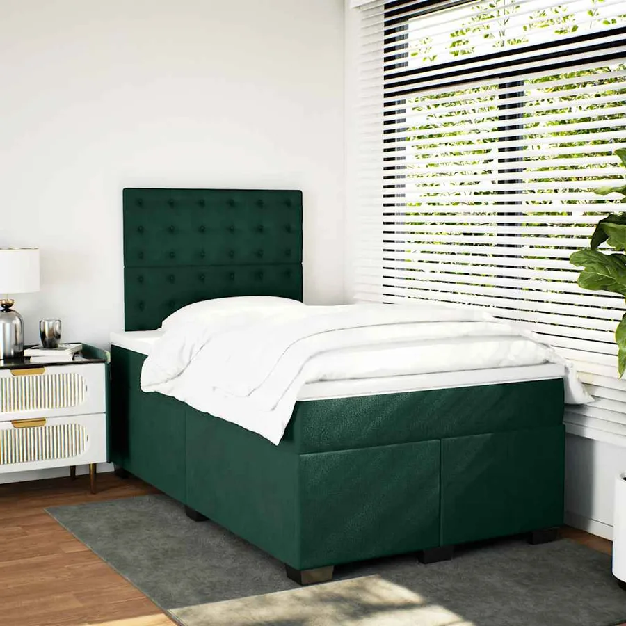 Sommier à lattes de lit avec matelas vert foncé 120x190 cm - 3