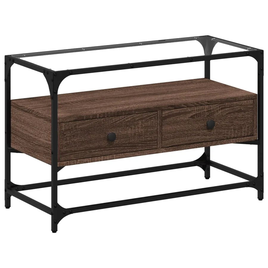 Meuble TV avec dessus en verre chêne marron bois d'ingénierie - 2