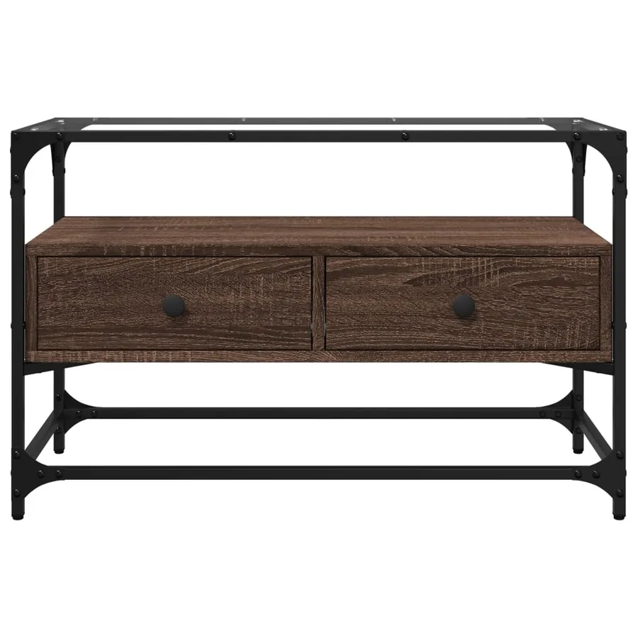 Meuble TV avec dessus en verre chêne marron bois d'ingénierie - 4