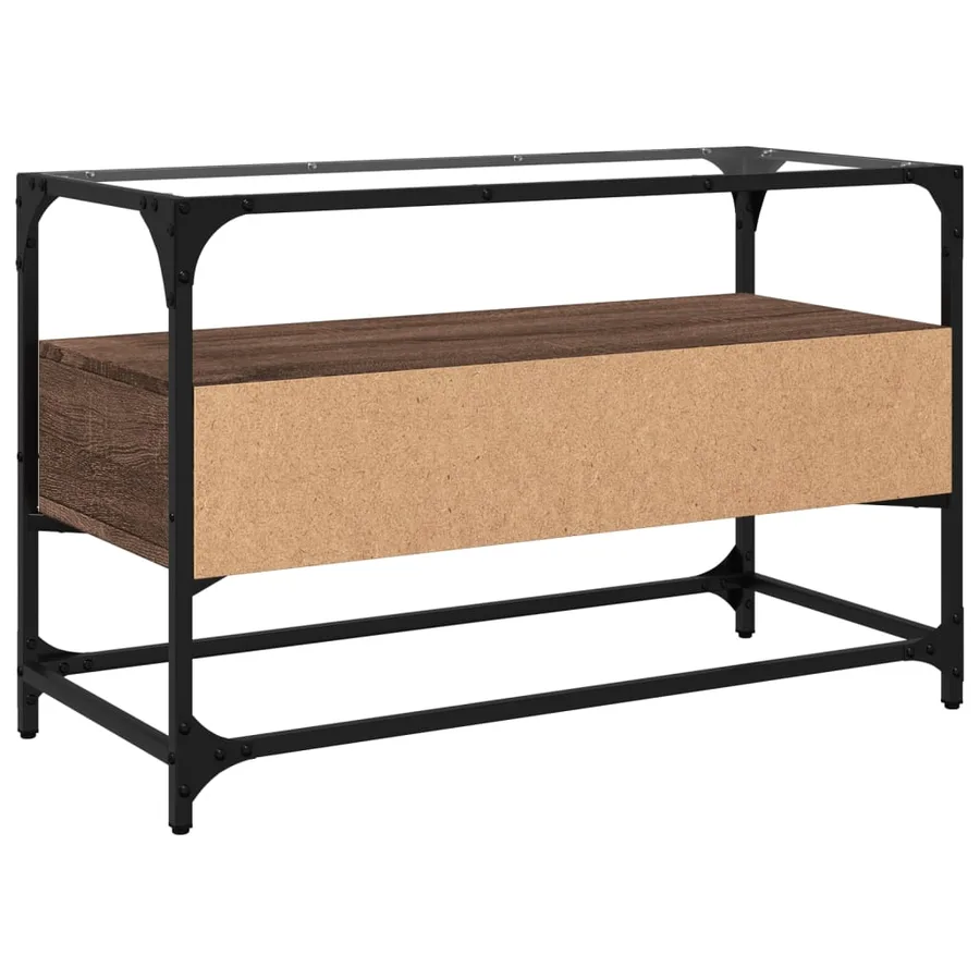 Meuble TV avec dessus en verre chêne marron bois d'ingénierie - 6