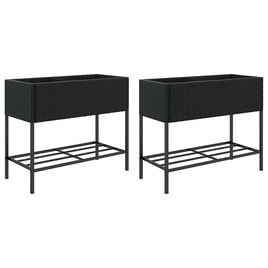 Jardinières avec étagère 2 pcs noir 90x40x75 cm résine tressée - 2