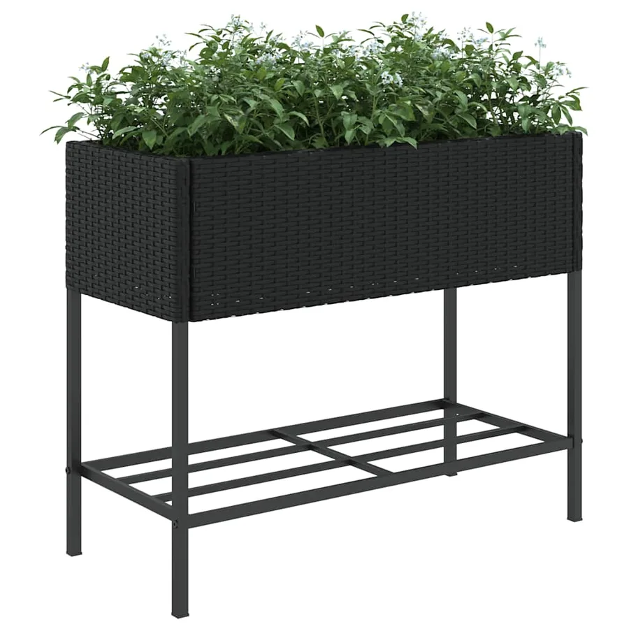Jardinières avec étagère 2 pcs noir 90x40x75 cm résine tressée - 4