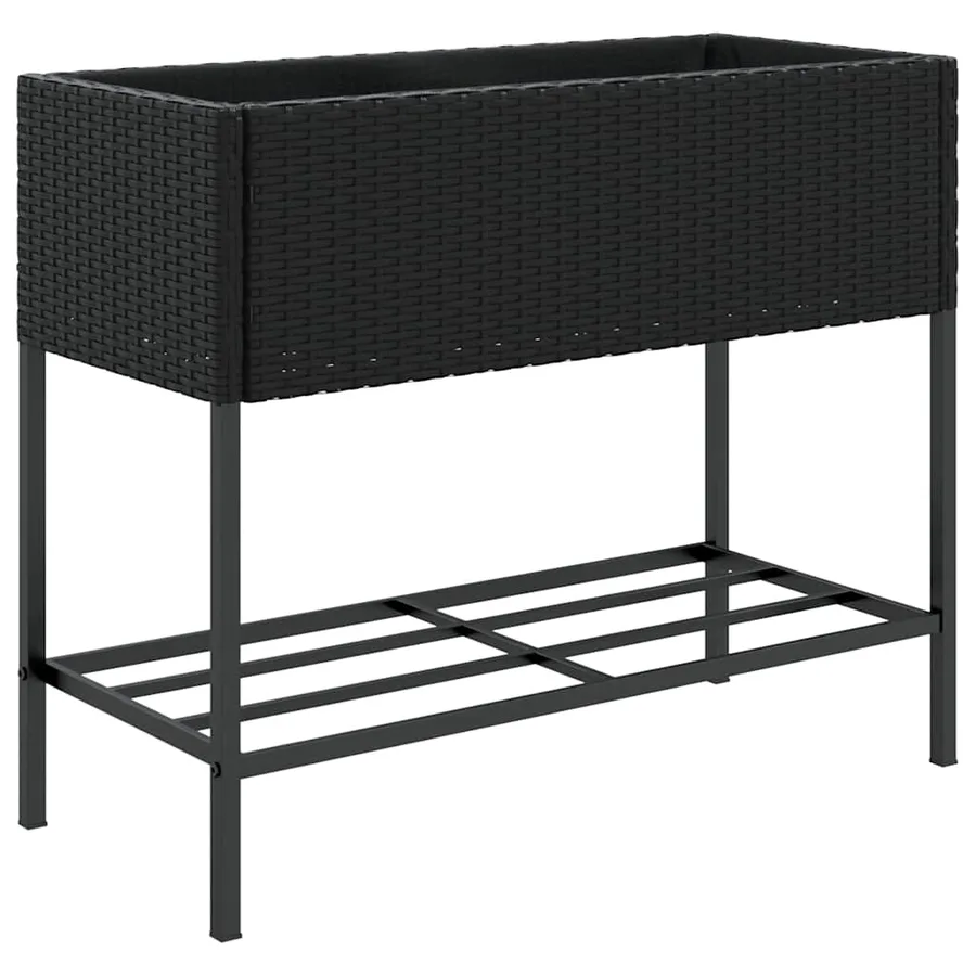 Jardinières avec étagère 2 pcs noir 90x40x75 cm résine tressée - 5