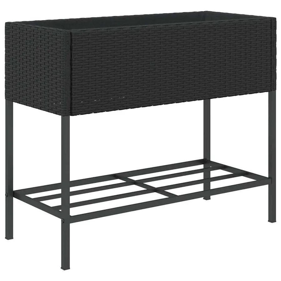 Jardinières avec étagère 2 pcs noir 90x40x75 cm résine tressée - 8