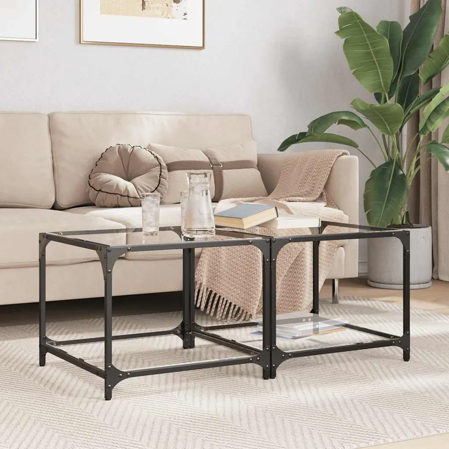 Tables basses avec dessus en verre transparent 2 pcs acier - 2