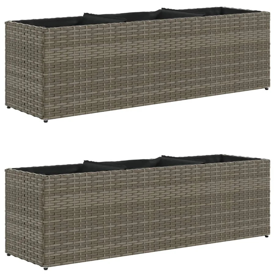 Jardinières avec 3 pots 2 pcs gris 105x30x32 cm résine tressée - 2