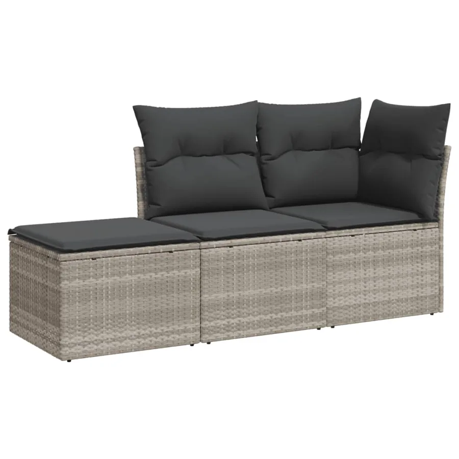 Salon de jardin avec coussins 3 pcs gris clair résine tressée - 2
