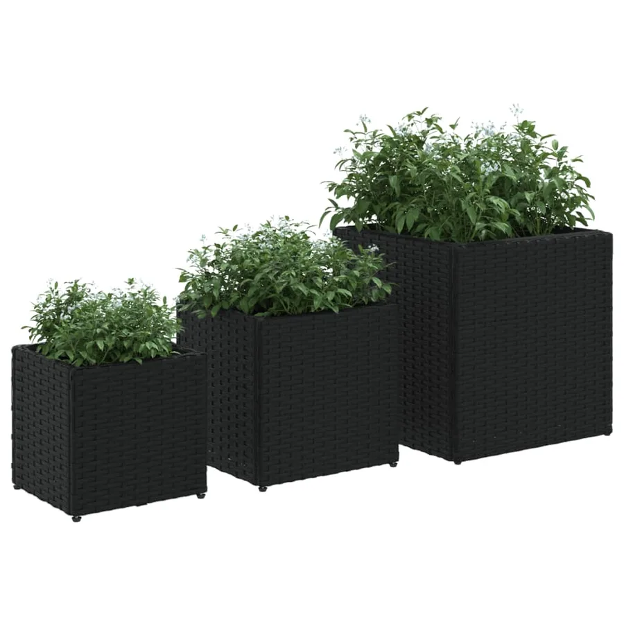 Jardinières d'extérieur 3 pcs noir résine tressée - 4