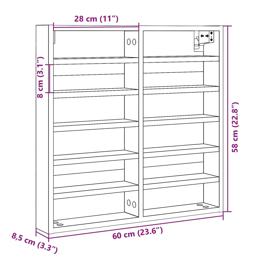 Armoire à vitrine noir 60x8,5x58 cm bois d'ingénierie - 10