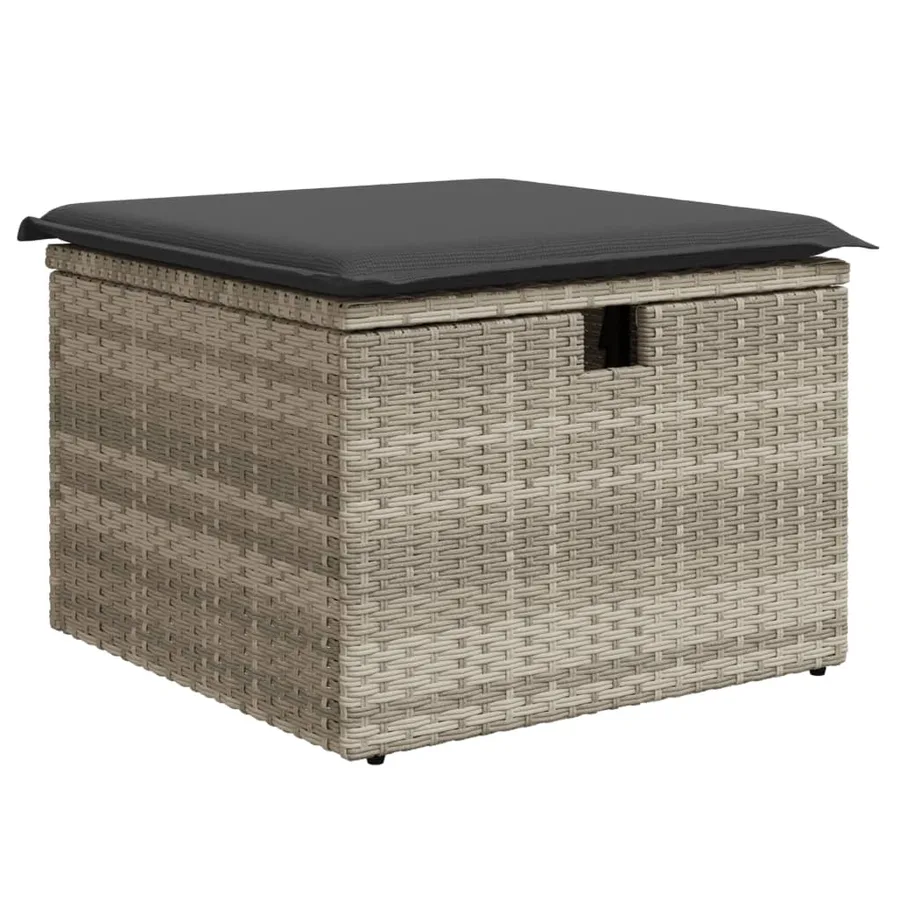 Tabouret de jardin coussin gris clair 55x55x37cm résine tressée - 2