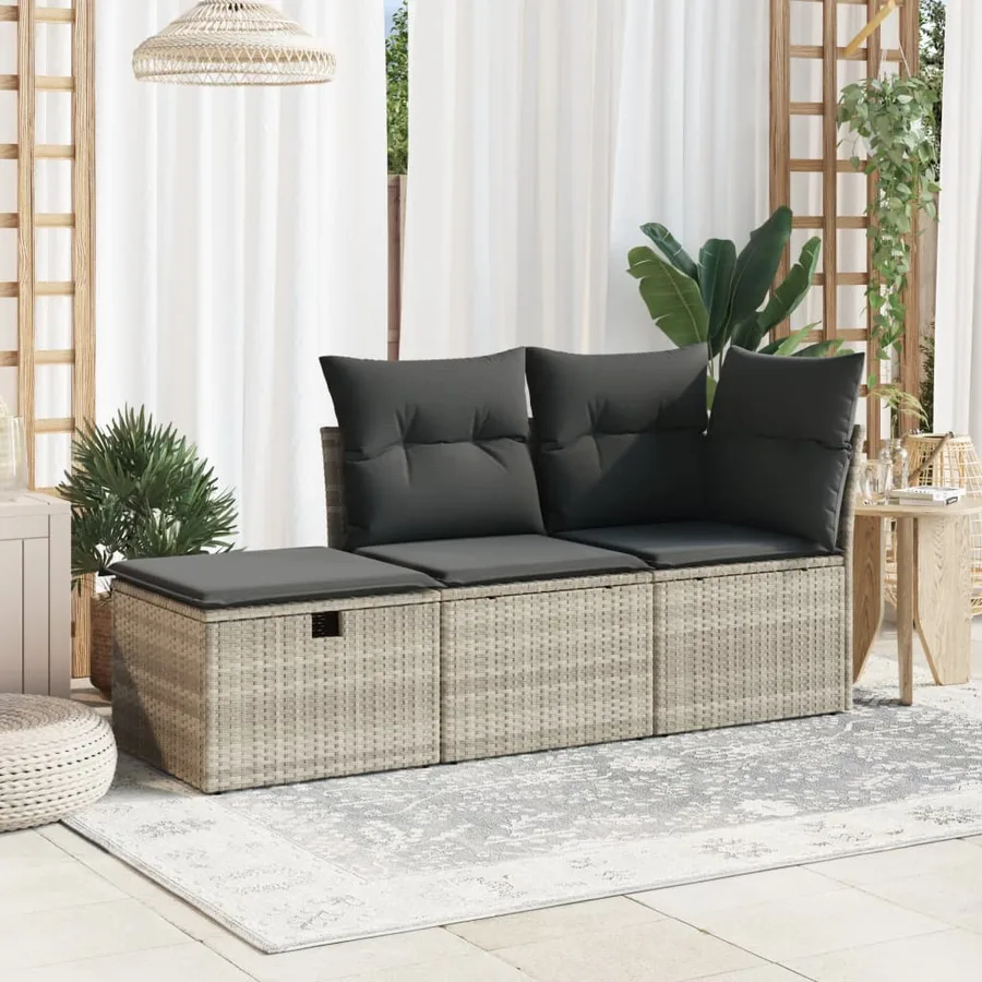 Tabouret de jardin coussin gris clair 55x55x37cm résine tressée - 3