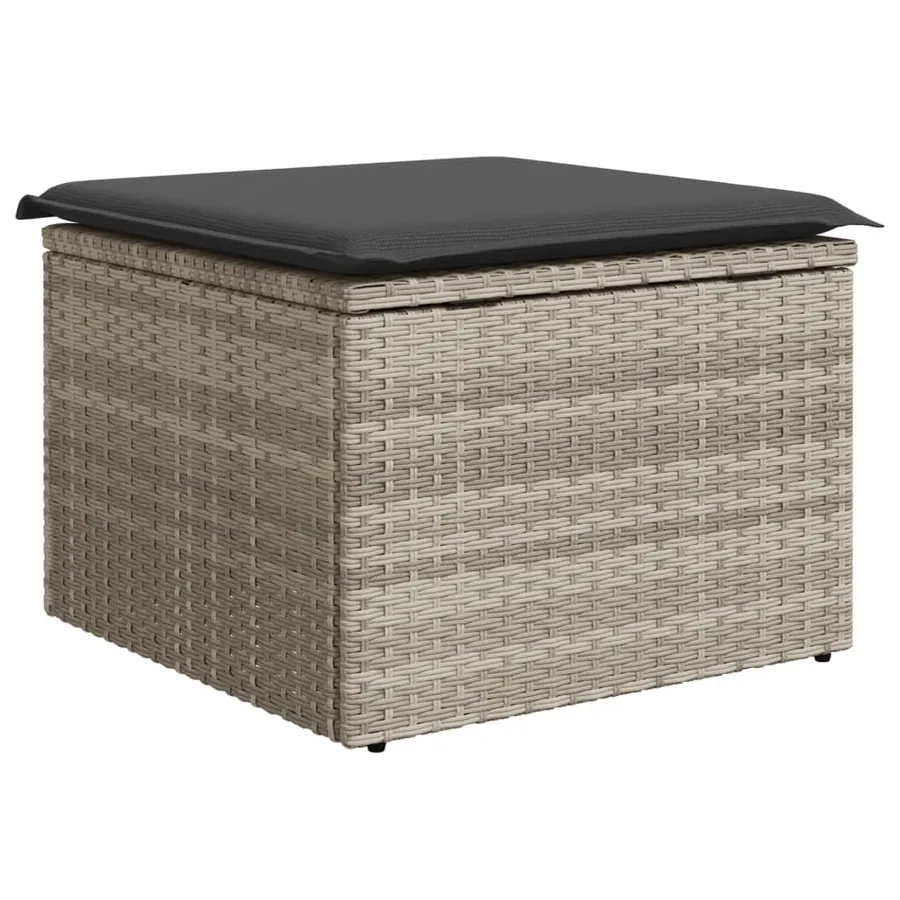 Tabouret de jardin coussin gris clair 55x55x37cm résine tressée - 6