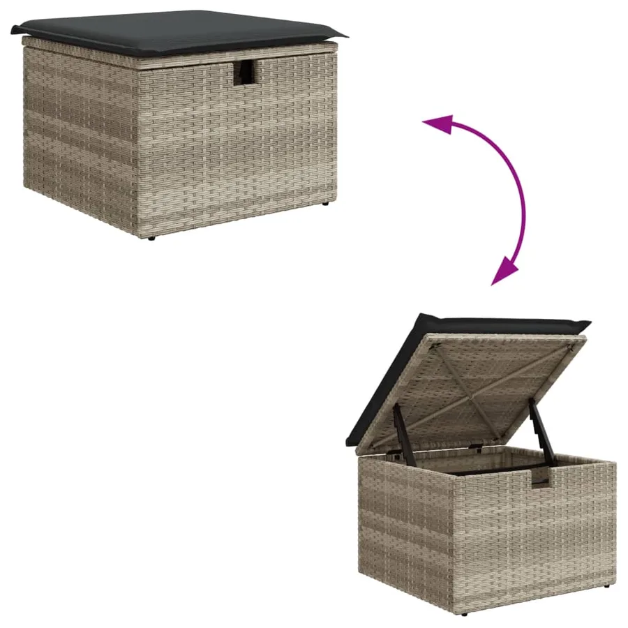Tabouret de jardin coussin gris clair 55x55x37cm résine tressée - 8