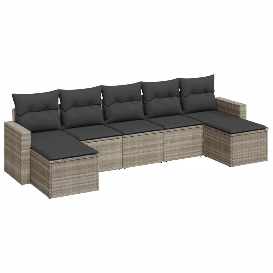Salon de jardin avec coussins 7 pcs gris clair résine tressée - 2