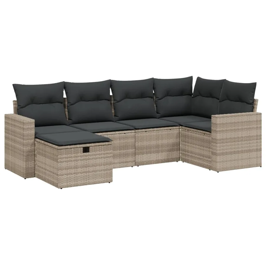 Salon de jardin 6 pcs avec coussins gris clair résine tressée - 2