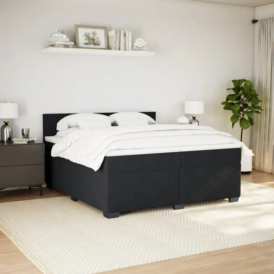 Sommier à lattes de lit et matelas Noir 200x200 cm Velours - 3