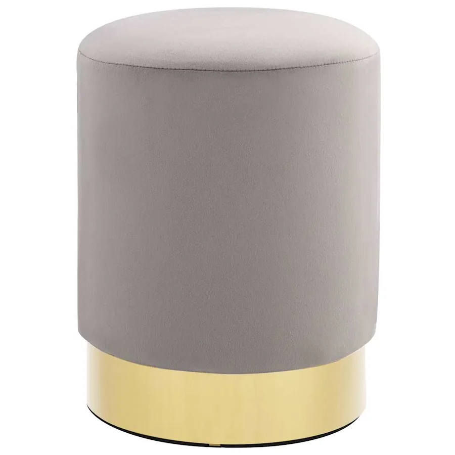 Tabouret Gris clair et doré Velours 28 x 36 cm