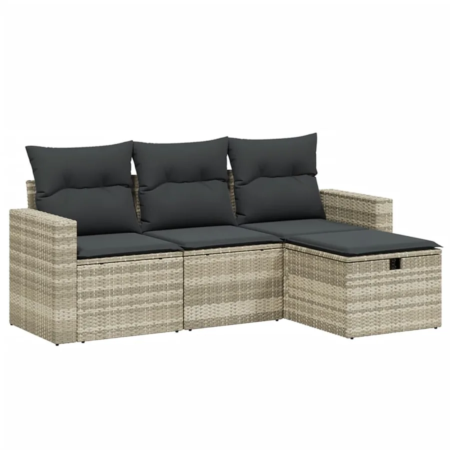 Salon de jardin 4 pcs avec coussins gris clair résine tressée - 2
