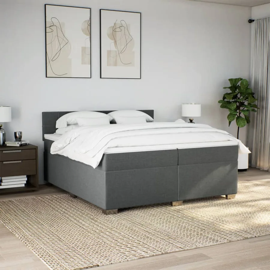 Sommier à lattes de lit avec matelas Gris foncé 200x200cm Tissu - 3