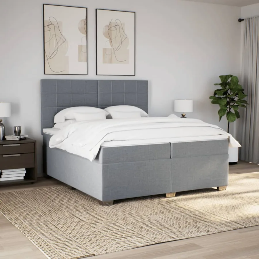 Sommier à lattes de lit avec matelas Gris clair 200x200cm Tissu - 3