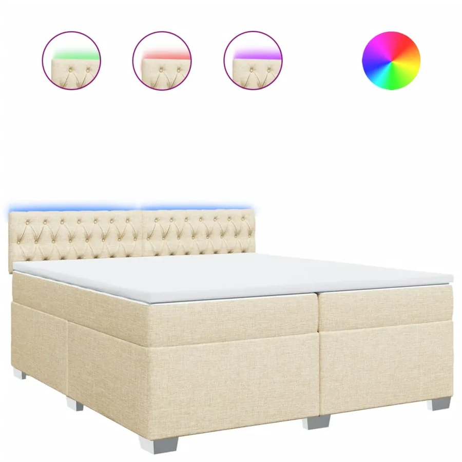 Sommier à lattes de lit avec matelas Crème 200x200 cm Tissu - 2