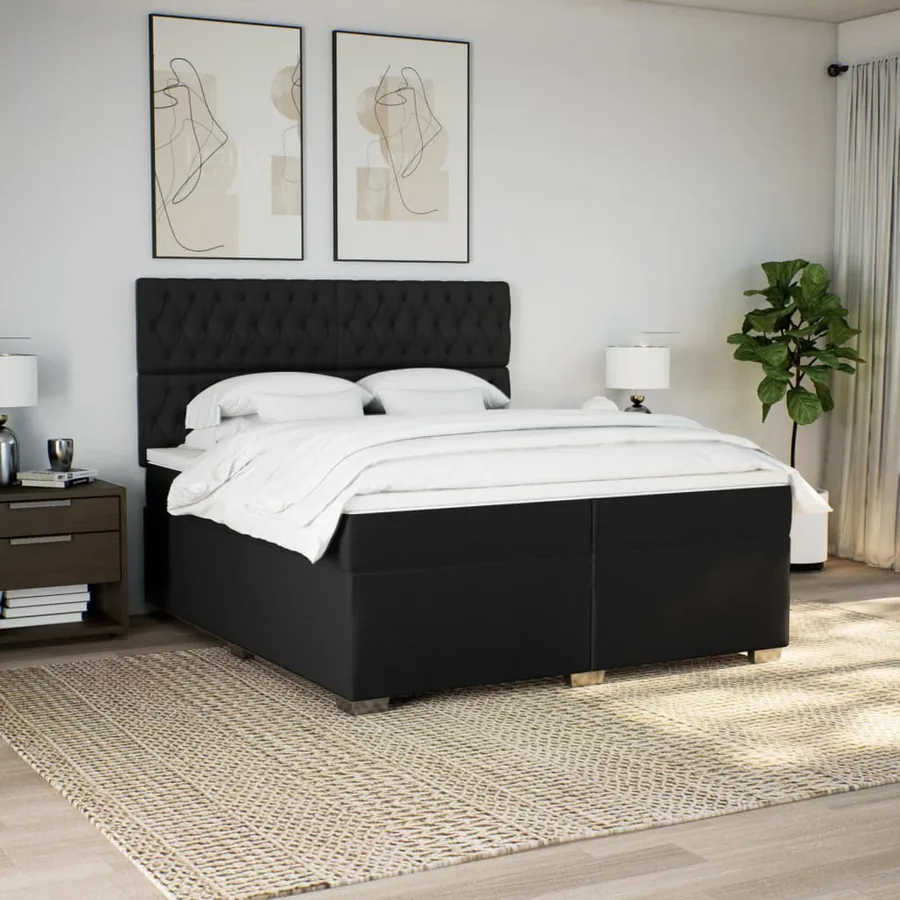 Sommier à lattes de lit avec matelas Noir 200x200 cm Tissu - 4