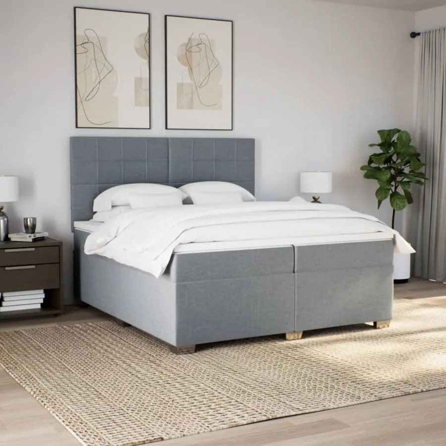 Sommier à lattes de lit avec matelas Gris clair 200x200cm Tissu - 4