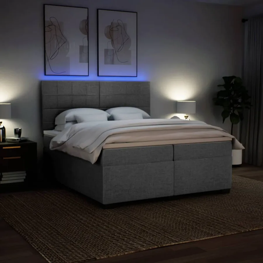 Sommier à lattes de lit avec matelas Gris clair 200x200cm Tissu - 5