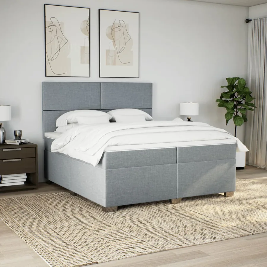 Sommier à lattes de lit avec matelas Gris clair 200x200cm Tissu - 3