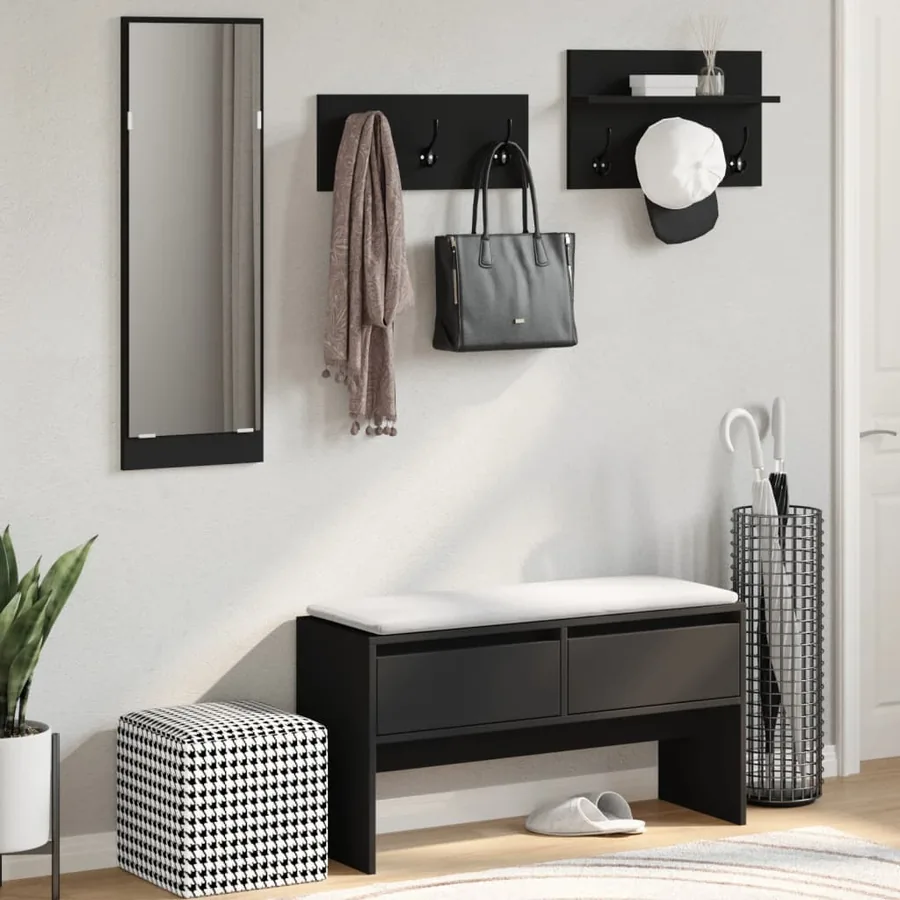 Ensemble de meubles de couloir 4 pcs noir bois d'ingénierie - 3