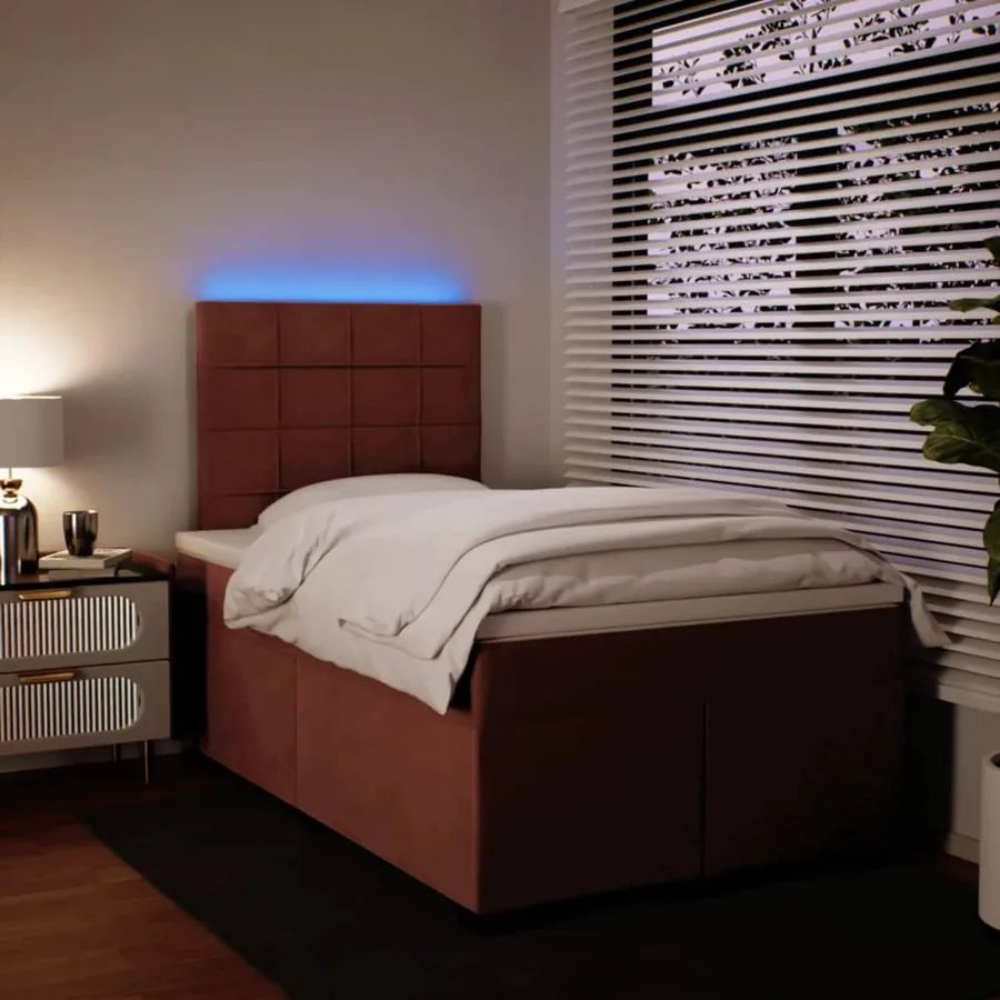 Sommier à lattes de lit avec matelas rose 120x190 cm velours - 5
