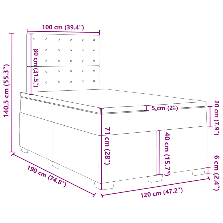 Sommier à lattes de lit avec matelas rose 120x190 cm velours - 18