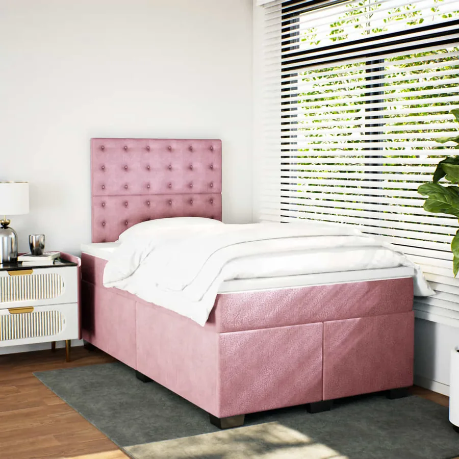 Sommier à lattes de lit avec matelas rose 120x190 cm velours - 4