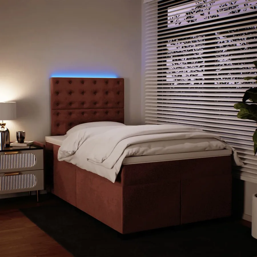 Sommier à lattes de lit avec matelas rose 120x190 cm velours - 5